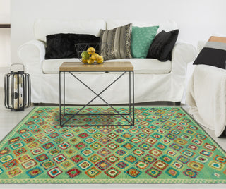 Balochi Areez Green/Ivory Rug, 3'4 x 4'9