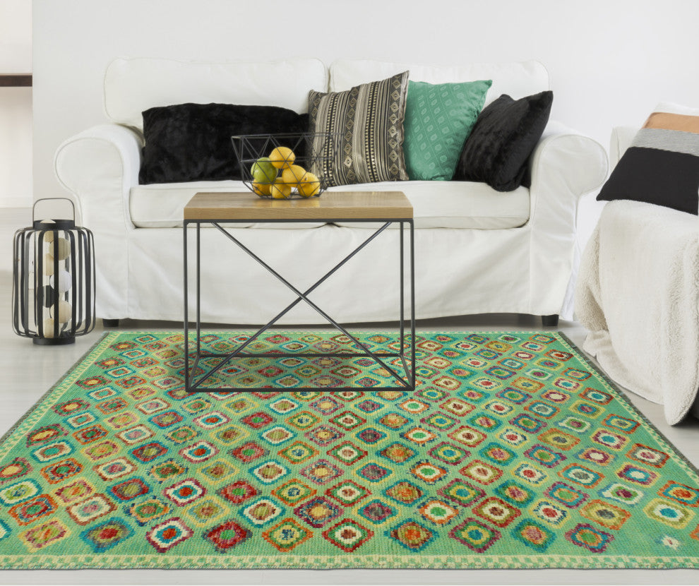 Balochi Areez Green/Ivory Rug, 3'4 x 4'9