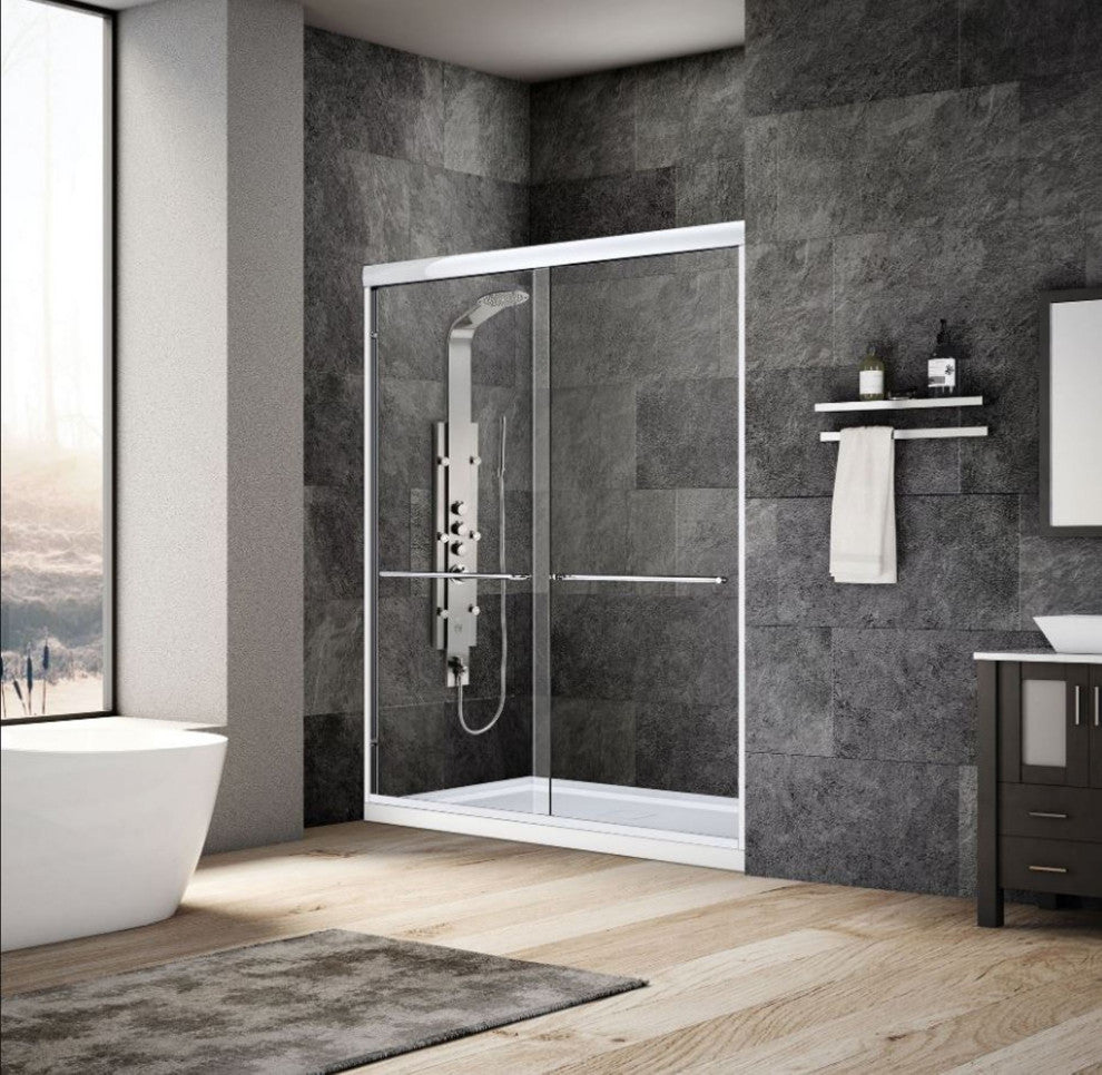 Modern Bypass Shower Doors Ultra-A by LessCare, Chrome, 56-60"x76"