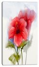 Watercolor Painting Red Hibiscus Flower, Floral Canvas Art Print, 16"x32"