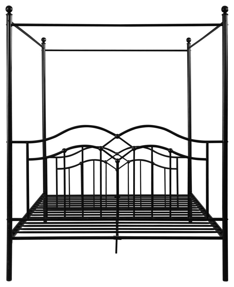 Simona Traditional Iron Canopy Queen Bed Frame, Flat Black