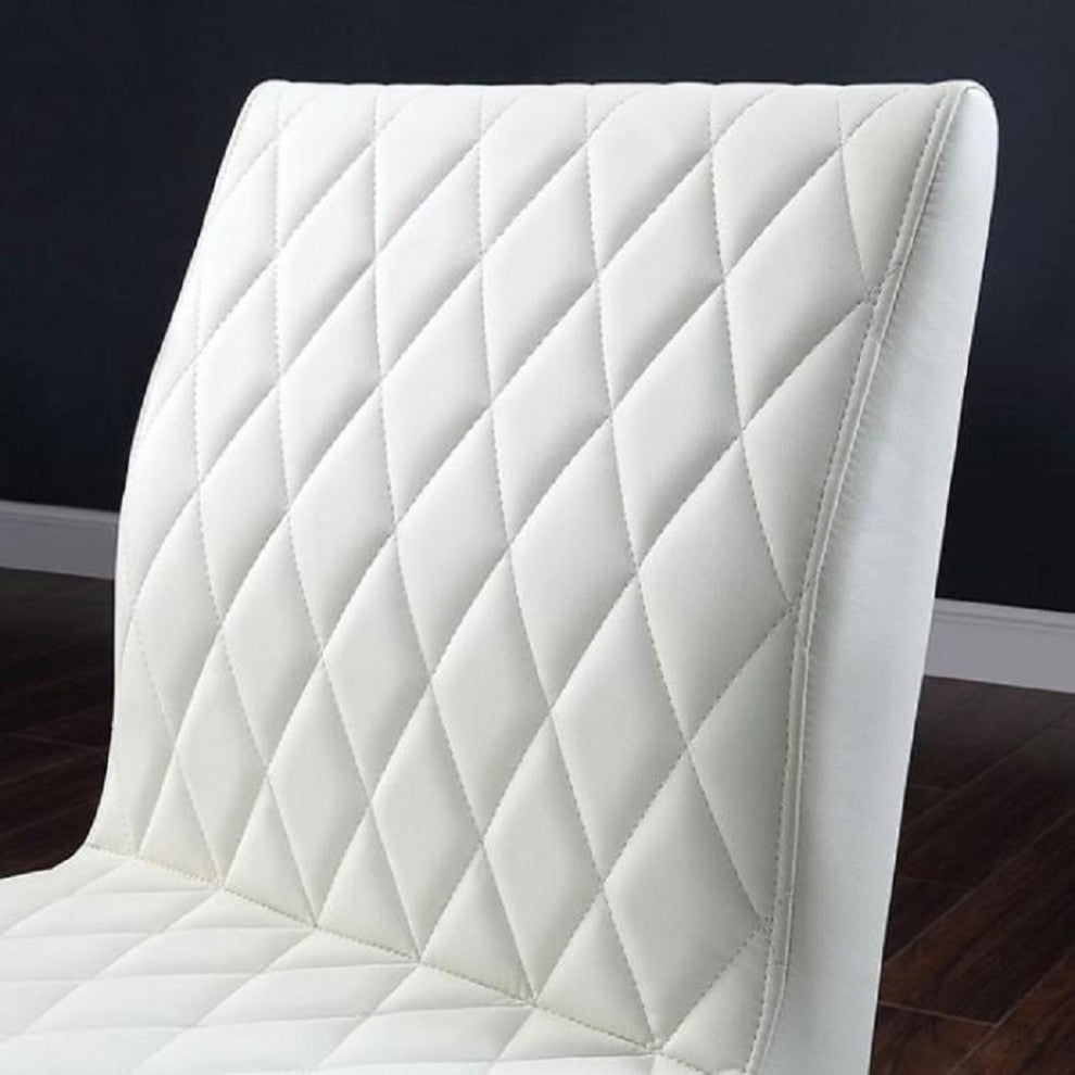 Set of 2 Leatherette And Metal Dining Chair, Black And Ivory