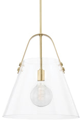Karin 1-Light Extra Large Pendant, Aged Brass Finish, Clear Glass