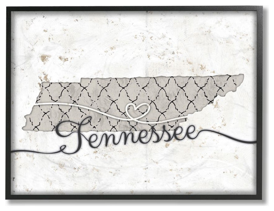 Stupell Industries Tennessee Patterned Grey US State Design, 24 x 30