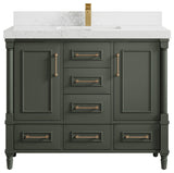 Aberdeen 42 Single Sink Bath Vanity Pewter Green 2" Empira Quartz