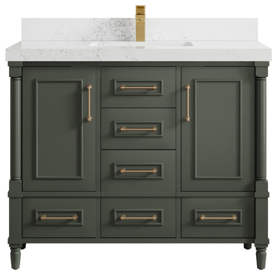 Aberdeen 42 Single Sink Bath Vanity Pewter Green 2" Empira Quartz