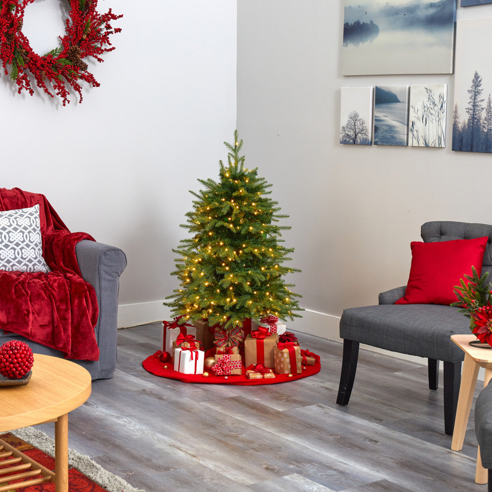 4' Vancouver Fir Natural Look Faux Xmas Tree W/Clear Lights & Bendable Branches