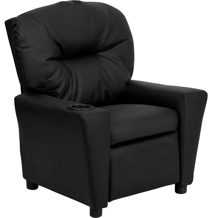 Contemporary Black Leather Kids Recliner With Cup Holder