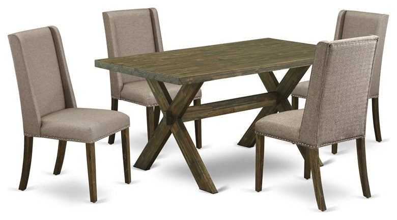 5-Piece Dinette Set, 4 Chairs and Table With Jacobean Table Top, Jacobean