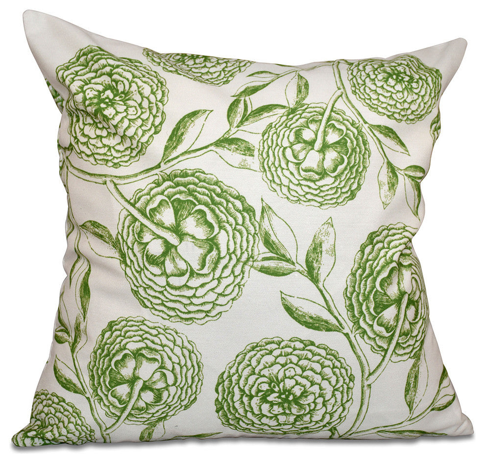 Antique Flowers, Floral Print Pillow, Green, 18"x18"