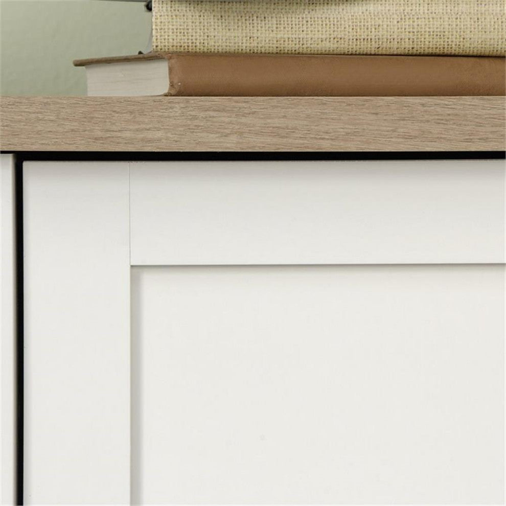Sauder Cottage Road Engineered Wood Armoire in Soft White and Lintel Oak