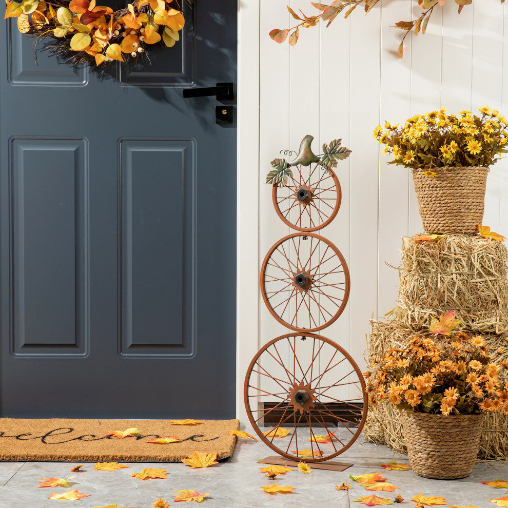 33.25''H Fall Bicycle Wheel Pumpkin Porch Decor