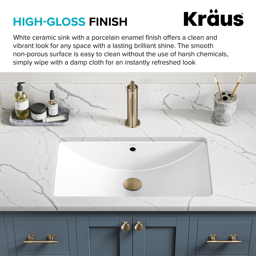 KRAUS Elavo 23 in. Rectangular Porcelain Ceramic Undermount Bathroom Sink