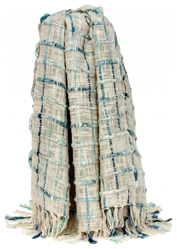 Teal and Beige Textured Woven Handloom Throw