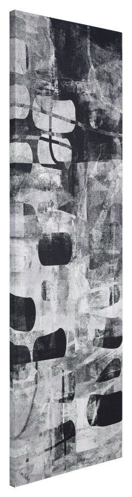 Monochrome Abstract Panel I Black Art on Silver Shagreen Wrapped Canvas Wall Art