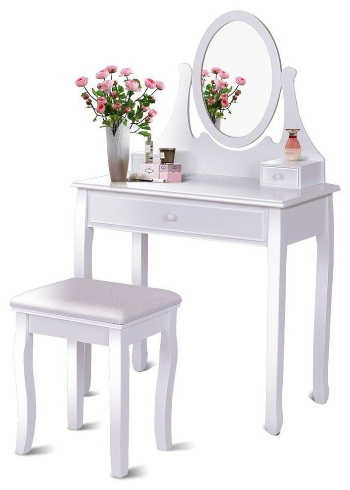 Modern Style Vanity Wooden Makeup Dressing Table Stool, 2 Piece Set