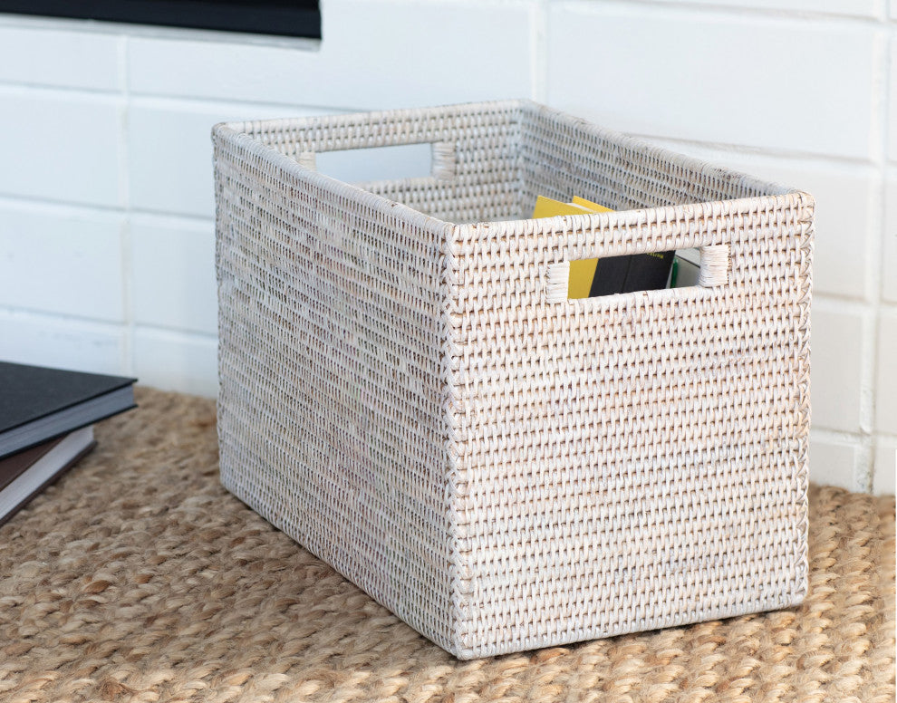 Artifacts Rattan Storage Box With Handles, Legal File, White Wash