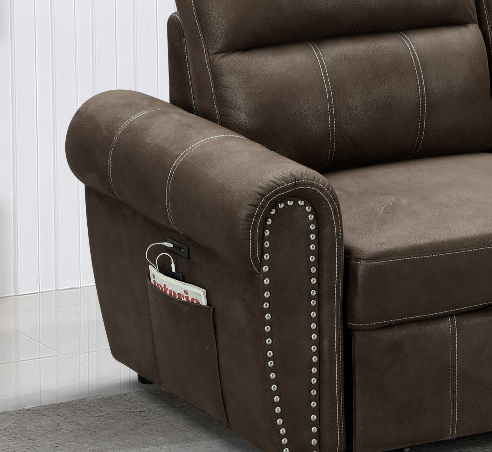 Hugo Brown Reversible Sleeper Sectional Sofa Chaise With USB Charger