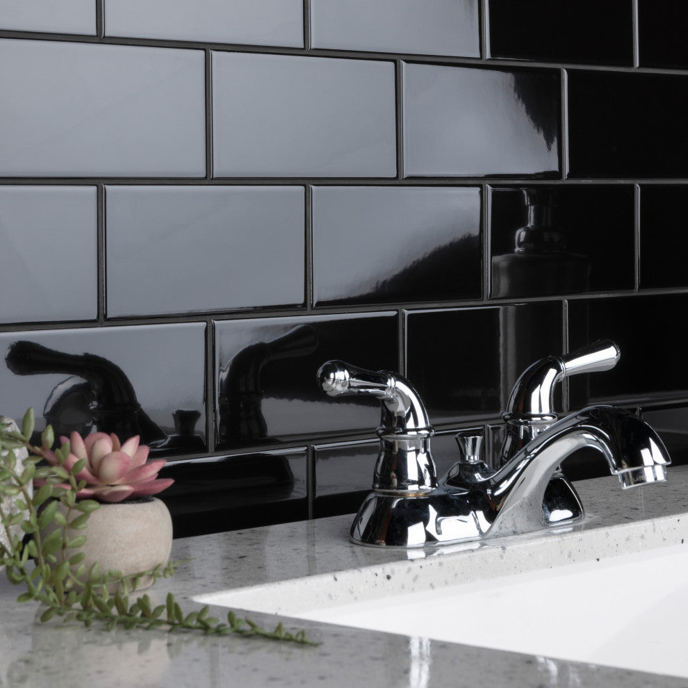 Crown Heights Ceramic Wall Tile, Glossy Black