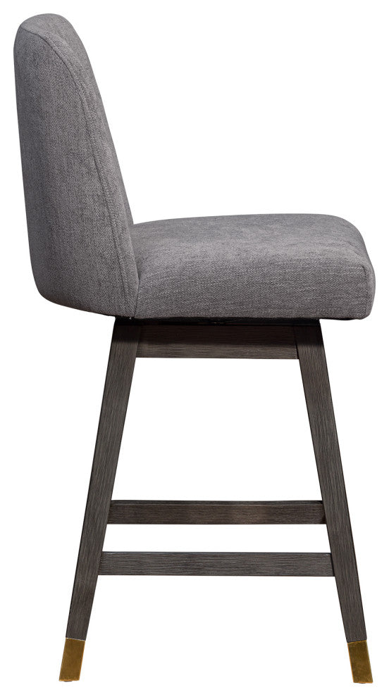 Amalie Swivel Counter Stool in Grey Oak Wood Finish with Mocha Fabric
