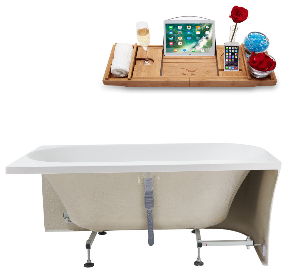 59" Streamline Bathtub and Tray With Drain, Brushed Gold