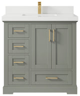 Boston 36 Center Sink Bath Vanity in Evergreen 2" White Quartz