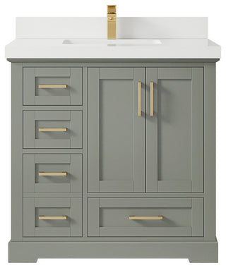 Boston 36 Center Sink Bath Vanity in Evergreen 2" White Quartz