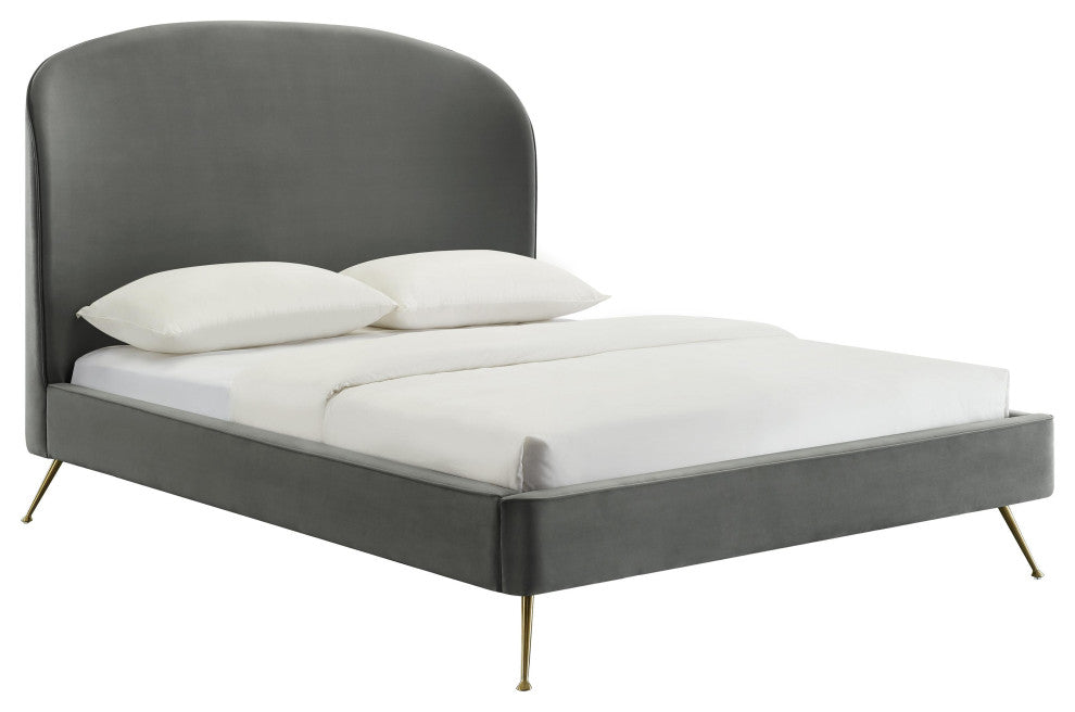 Vivi Gray Velvet Bed, Queen