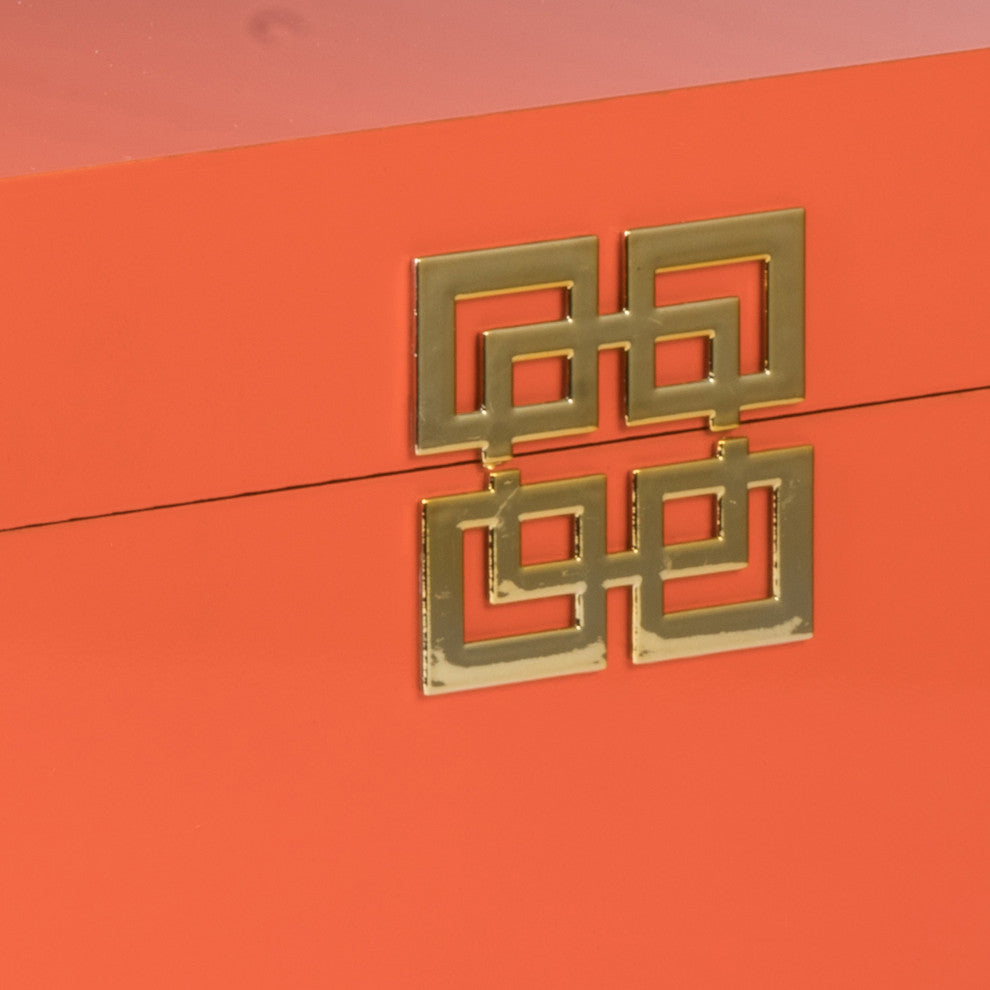 Benzara BM285589 14, 11" 2-Piece Set Boxes, Geometric Metal Accents, Orange