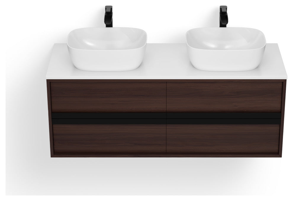 The Hammel Bathroom Vanity, Walnut, 55", Single Sink, Wall Mount