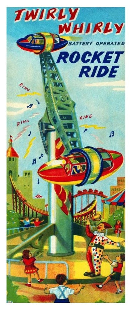 "Twirly Whirly Rocket Ride" Digital Paper Print by Retrorocket, 18"x42"