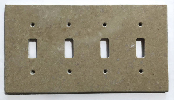 Travertine Switch Wall Plates Covers - Honed (Matte), Walnut, 4 Toggle
