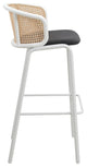 LeisureMod Ervilla Wicker Bar Stool With White Powder Coated Steel Frame, Black