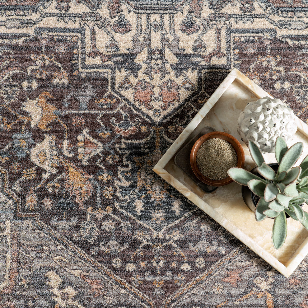 Nuloom Harriet Vintage Medallion Fringe Area Rug, Dark Gray 7'10"x9'8"