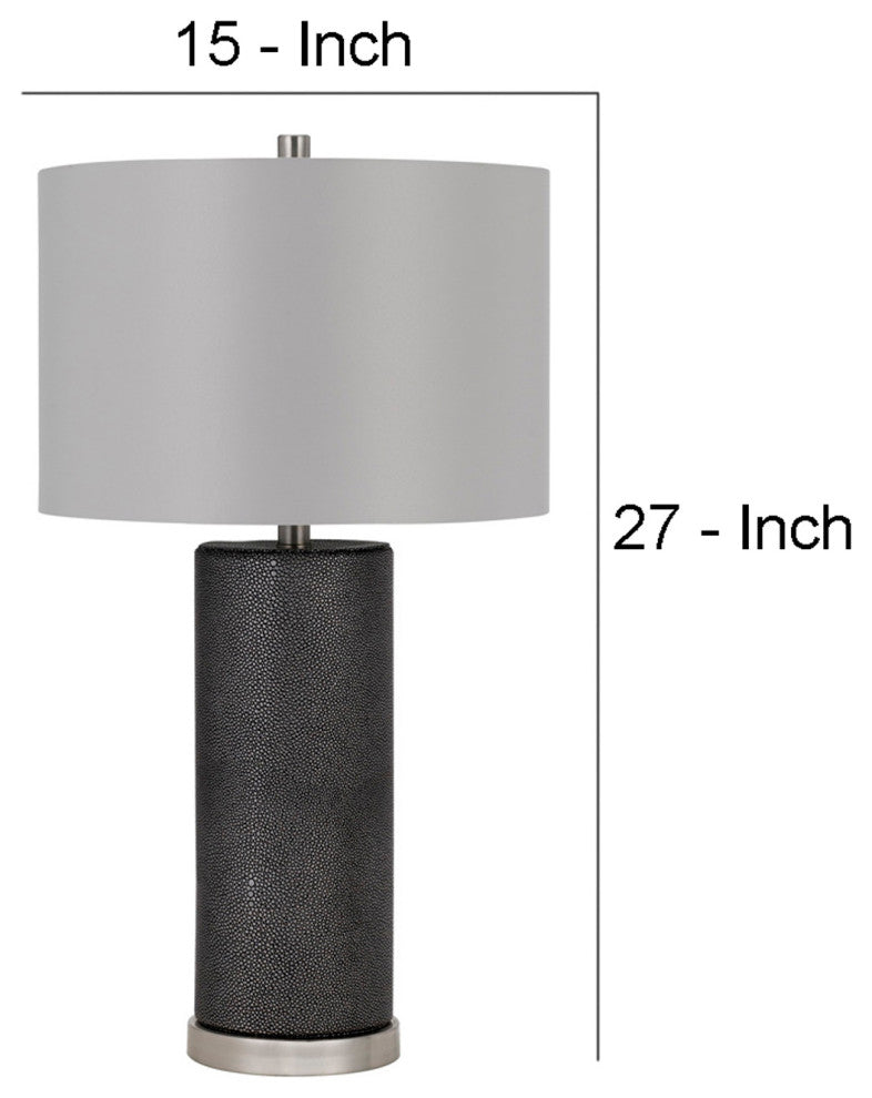 27 Inch Ceramic Table Lamp, Faux Leather Wrapped, Dimmer, Gray