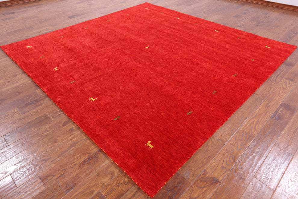 9' Square Hand-Knotted Persian Gabbeh Wool Rug Q4307