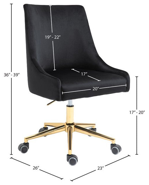 Contemporary Office Chair, Soft Velvet Seat With Adjustable Height, Black/Gold