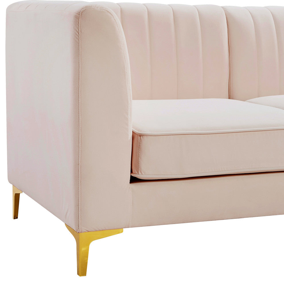 Alina Velvet Modular U-Shaped Sectional, Pink, 6-Piece: 4 Armless Chair, 2 Corner Chair