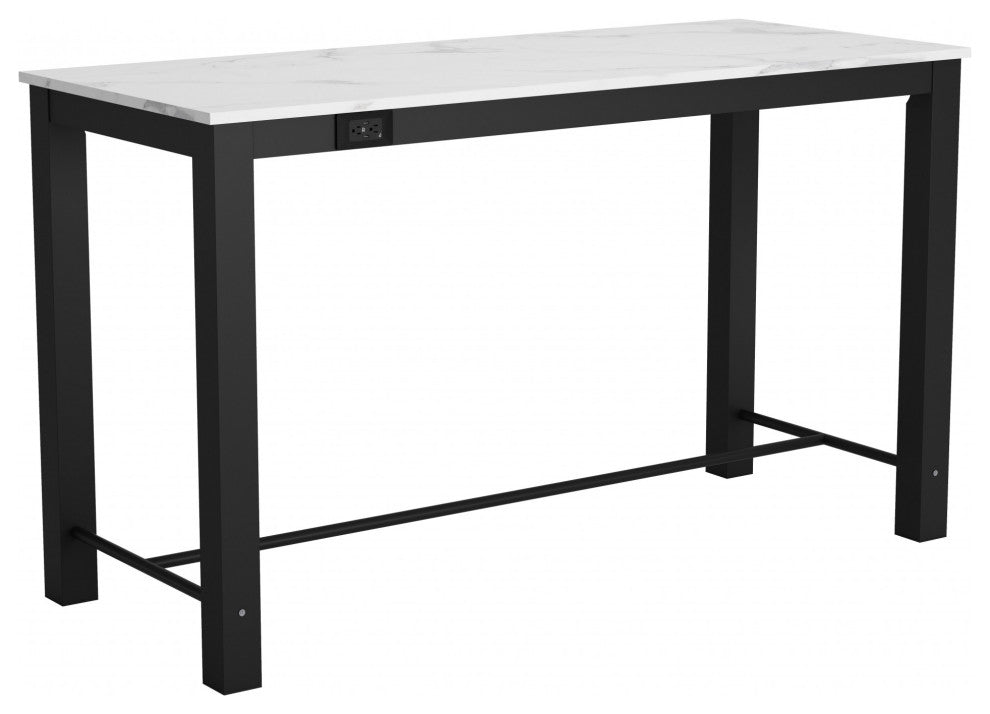 Dawson Faux Marble Bar Table White and Matte Black