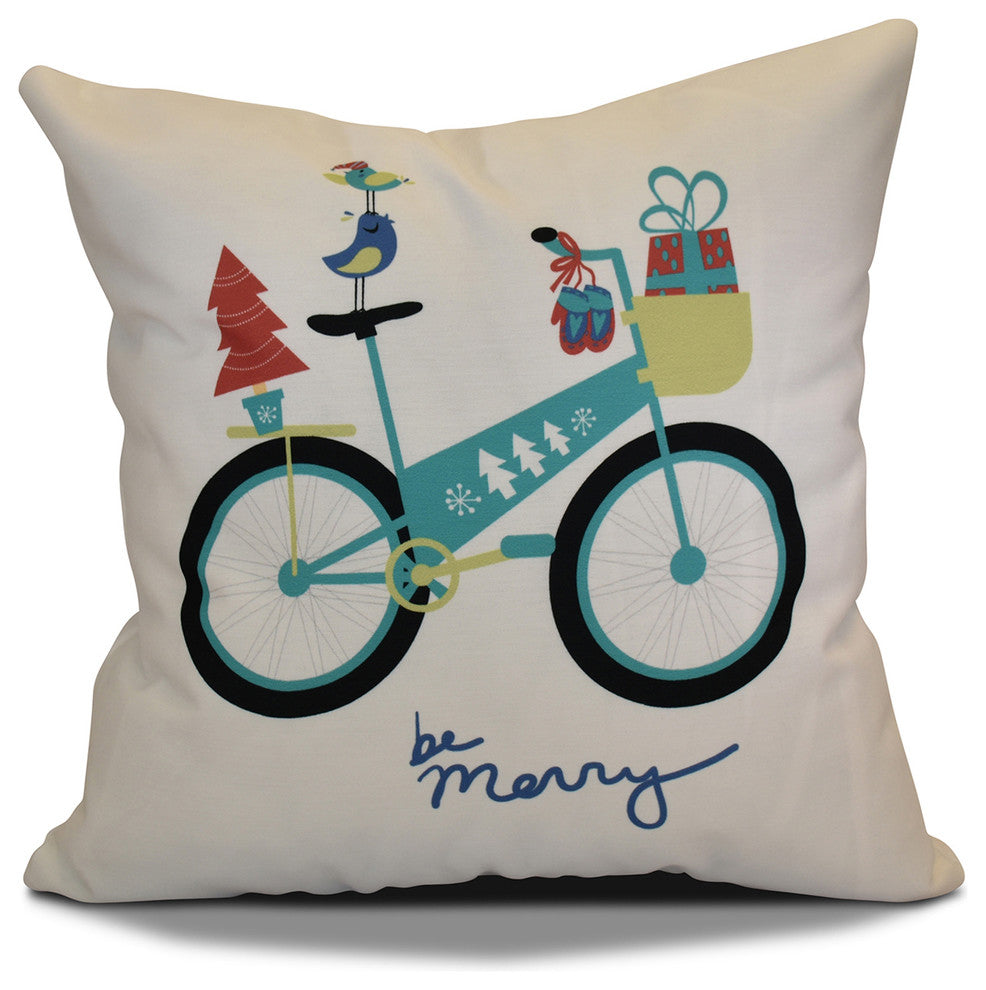 Decorative Holiday Pillow Geometric Print, Aqua, 16"x16"