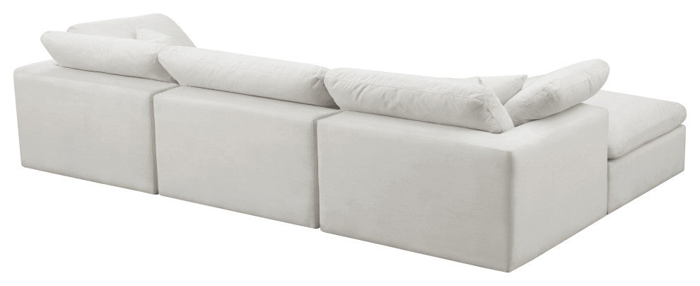 Cozy Velvet Upholstered Comfort L-Shaped Modular Sectional, Cream, 4-Piece: 1 Armless Chair, 2 Corner Chair, 1 Ottoman