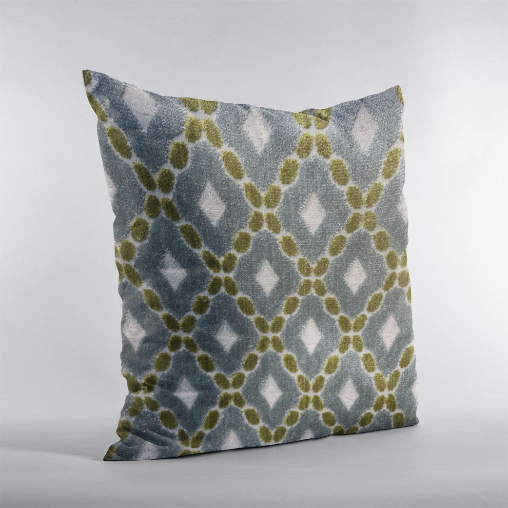 Plutus Velvet Majestic Blue, Citrine, Cream Handmade Luxury Pillow, 24"x24"