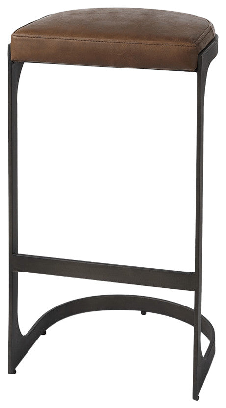 Brown Leather C Shape Metal Bar Stool
