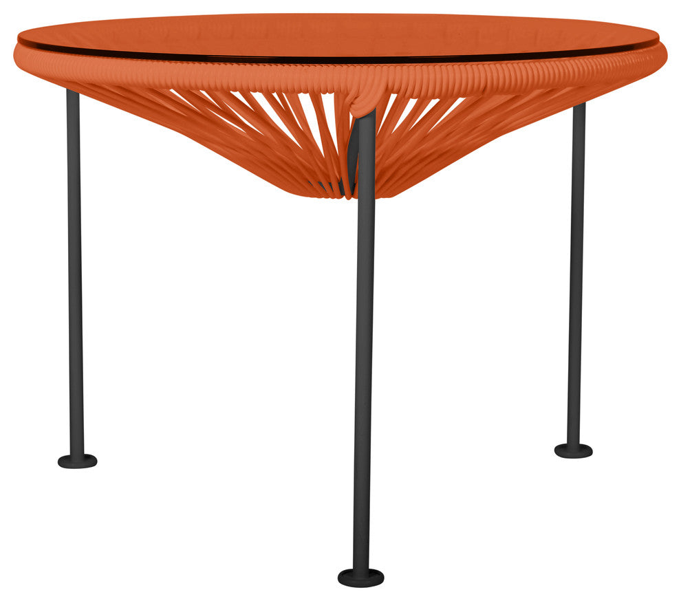 Zicatela Indoor/Outdoor Handmade Side Table, Orange Weave, Black Frame