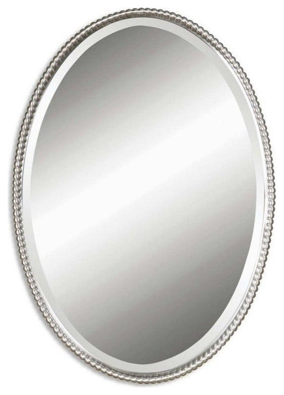 Uttermost Sherise Oval Glass and Metal Wall Mirror in Brushed Nickel