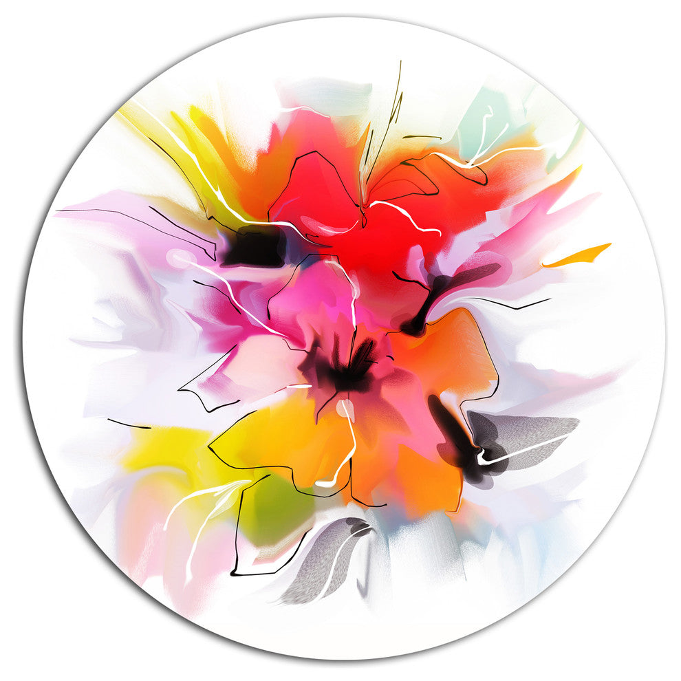 Colorful Abstract Flowers On White, Floral Disc Metal Wall Art, 38"