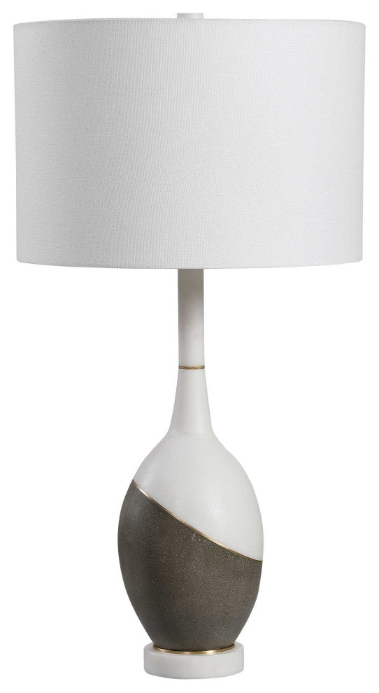 Luxe Gray White Gold Geometric Table Lamp Round Ovoid Shape Faux Marble Concrete