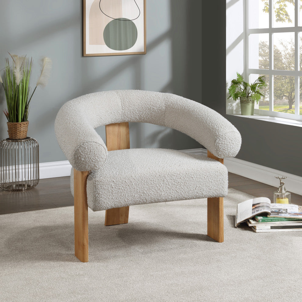 Winston Boucle Fabric Upholstered Accent Chair, Cream