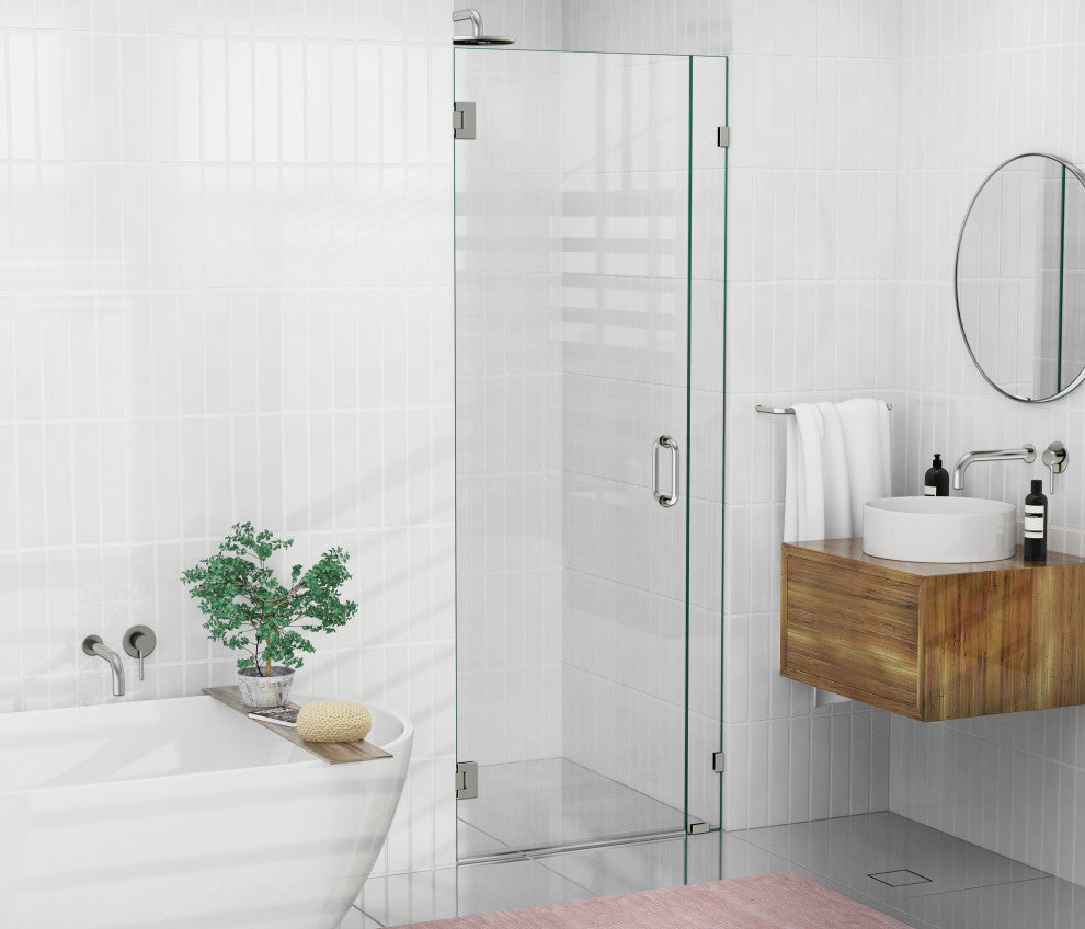 78"x34.75" Frameless Shower Door, Wall Hinge, Brushed Nickel