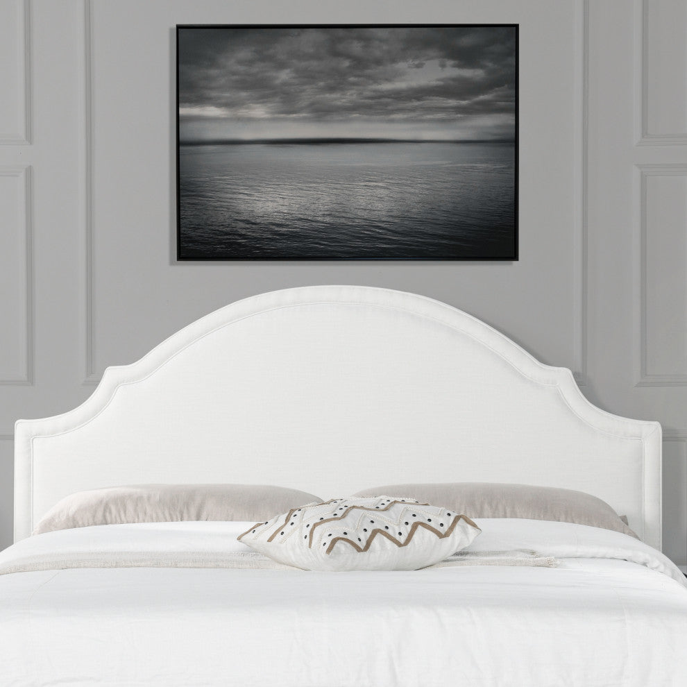 Catherine Arched Upholstered Camelback Headboard, Antique White Polyester, King